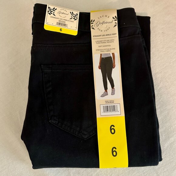 New JACHS Girlfriend Women's Cotton Blend Ankle Pant Size 6 Black Straight Leg - Picture 1 of 16
